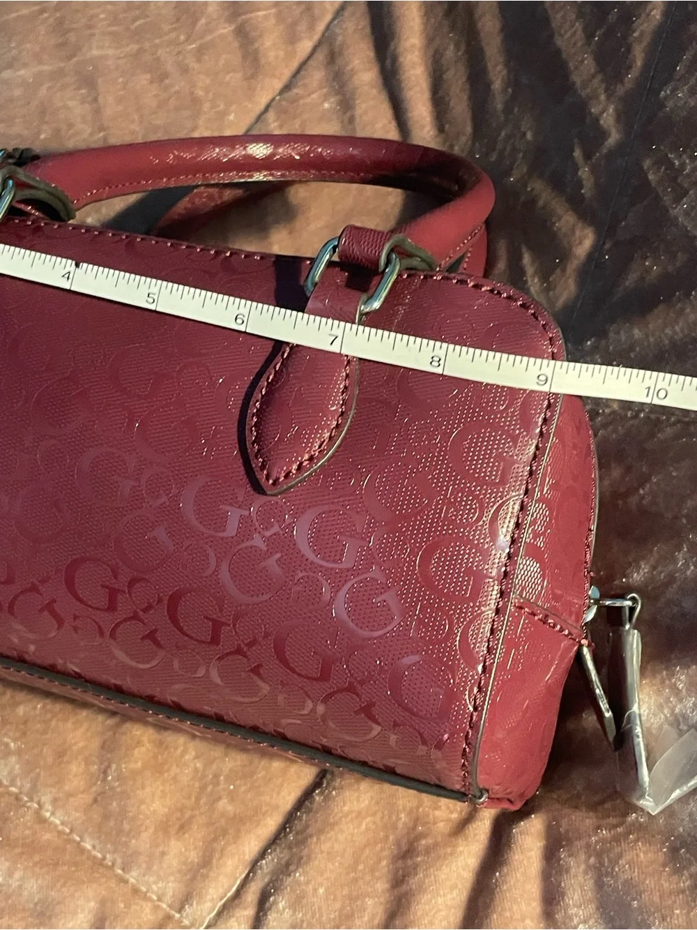 GUESS  Logo Satchel in Deep Burgundy - Picture 8 of 13